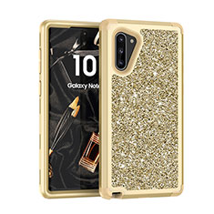 Silikon Hülle Handyhülle und Kunststoff Schutzhülle Tasche Vorder und Rückseite 360 Grad Bling-Bling für Samsung Galaxy Note 10 Gold