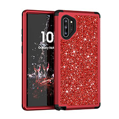 Silikon Hülle Handyhülle und Kunststoff Schutzhülle Tasche Vorder und Rückseite 360 Grad Bling-Bling für Samsung Galaxy Note 10 Plus 5G Rot