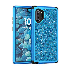 Silikon Hülle Handyhülle und Kunststoff Schutzhülle Tasche Vorder und Rückseite 360 Grad Bling-Bling für Samsung Galaxy Note 10 Plus Blau