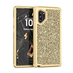 Silikon Hülle Handyhülle und Kunststoff Schutzhülle Tasche Vorder und Rückseite 360 Grad Bling-Bling für Samsung Galaxy Note 10 Plus Gold
