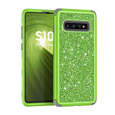 Silikon Hülle Handyhülle und Kunststoff Schutzhülle Tasche Vorder und Rückseite 360 Grad Bling-Bling für Samsung Galaxy S10 Grün