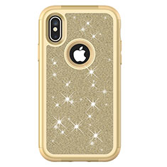 Silikon Hülle Handyhülle und Kunststoff Schutzhülle Tasche Vorder und Rückseite 360 Grad Bling-Bling U01 für Apple iPhone X Plusfarbig