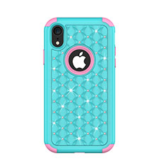 Silikon Hülle Handyhülle und Kunststoff Schutzhülle Tasche Vorder und Rückseite 360 Grad Bling-Bling U01 für Apple iPhone XR Cyan