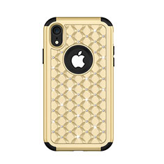 Silikon Hülle Handyhülle und Kunststoff Schutzhülle Tasche Vorder und Rückseite 360 Grad Bling-Bling U01 für Apple iPhone XR Gold