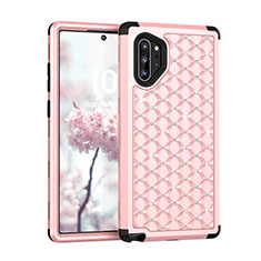 Silikon Hülle Handyhülle und Kunststoff Schutzhülle Tasche Vorder und Rückseite 360 Grad Bling-Bling U01 für Samsung Galaxy Note 10 Plus Rosa