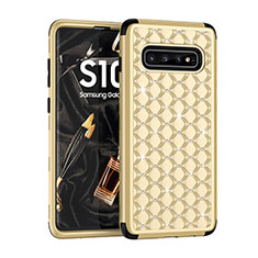 Silikon Hülle Handyhülle und Kunststoff Schutzhülle Tasche Vorder und Rückseite 360 Grad Bling-Bling U01 für Samsung Galaxy S10 5G Gold und Schwarz