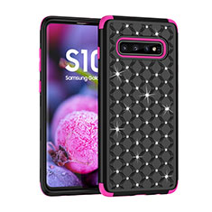 Silikon Hülle Handyhülle und Kunststoff Schutzhülle Tasche Vorder und Rückseite 360 Grad Bling-Bling U01 für Samsung Galaxy S10 5G Schwarz