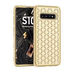 Silikon Hülle Handyhülle und Kunststoff Schutzhülle Tasche Vorder und Rückseite 360 Grad Bling-Bling U01 für Samsung Galaxy S10 Gold