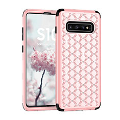 Silikon Hülle Handyhülle und Kunststoff Schutzhülle Tasche Vorder und Rückseite 360 Grad Bling-Bling U01 für Samsung Galaxy S10 Plus Rosa