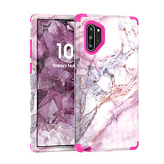 Silikon Hülle Handyhülle und Kunststoff Schutzhülle Tasche Vorder und Rückseite 360 Grad U01 für Samsung Galaxy Note 10 Plus 5G Pink