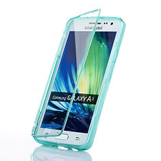 Silikon Schutzhülle Flip Tasche Durchsichtig Transparent für Samsung Galaxy A3 Duos SM-A300F Blau