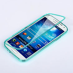 Silikon Schutzhülle Flip Tasche Durchsichtig Transparent für Samsung Galaxy S4 i9500 i9505 Hellblau