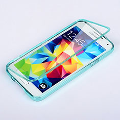 Silikon Schutzhülle Flip Tasche Durchsichtig Transparent für Samsung Galaxy S5 Duos Plus Hellblau