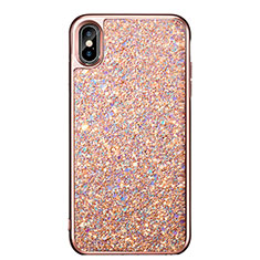 Silikon Schutzhülle Gummi Tasche Bling Bling für Apple iPhone Xs Rosegold