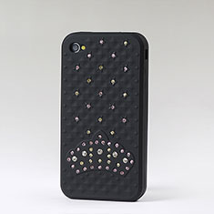 Silikon Schutzhülle Gummi Tasche Strass Diamant für Apple iPhone 4 Schwarz