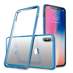 Silikon Schutzhülle Rahmen Tasche Durchsichtig Transparent Spiegel 360 Grad für Apple iPhone X Blau