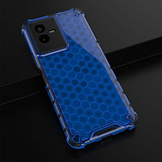 Silikon Schutzhülle Rahmen Tasche Hülle Durchsichtig Transparent 360 Grad Ganzkörper AM1 für Vivo iQOO Z6x Blau