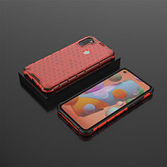 Silikon Schutzhülle Rahmen Tasche Hülle Durchsichtig Transparent 360 Grad Ganzkörper AM2 für Samsung Galaxy A11 Rot