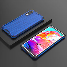 Silikon Schutzhülle Rahmen Tasche Hülle Durchsichtig Transparent 360 Grad Ganzkörper AM2 für Samsung Galaxy A70S Blau