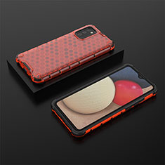 Silikon Schutzhülle Rahmen Tasche Hülle Durchsichtig Transparent 360 Grad Ganzkörper AM2 für Samsung Galaxy F02S SM-E025F Rot