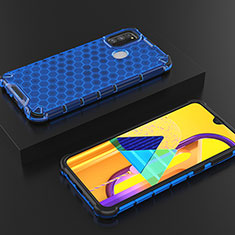 Silikon Schutzhülle Rahmen Tasche Hülle Durchsichtig Transparent 360 Grad Ganzkörper AM2 für Samsung Galaxy M21 Blau