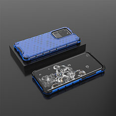 Silikon Schutzhülle Rahmen Tasche Hülle Durchsichtig Transparent 360 Grad Ganzkörper AM2 für Samsung Galaxy S20 Ultra 5G Blau