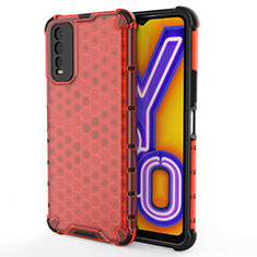 Silikon Schutzhülle Rahmen Tasche Hülle Durchsichtig Transparent 360 Grad Ganzkörper AM2 für Vivo Y12s Rot