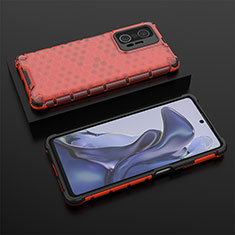 Silikon Schutzhülle Rahmen Tasche Hülle Durchsichtig Transparent 360 Grad Ganzkörper AM2 für Xiaomi Mi 11T 5G Rot
