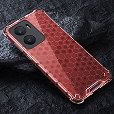 Silikon Schutzhülle Rahmen Tasche Hülle Durchsichtig Transparent 360 Grad Ganzkörper AM4 für Vivo Y35 5G Rot