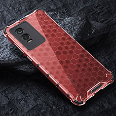 Silikon Schutzhülle Rahmen Tasche Hülle Durchsichtig Transparent 360 Grad Ganzkörper AM4 für Vivo Y76s 5G Rot