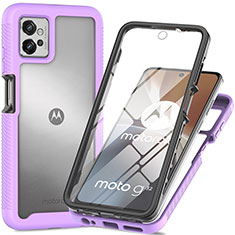 Silikon Schutzhülle Rahmen Tasche Hülle Durchsichtig Transparent 360 Grad Ganzkörper für Motorola Moto G32 Violett