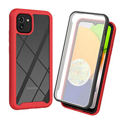 Silikon Schutzhülle Rahmen Tasche Hülle Durchsichtig Transparent 360 Grad Ganzkörper für Samsung Galaxy A03 Rot