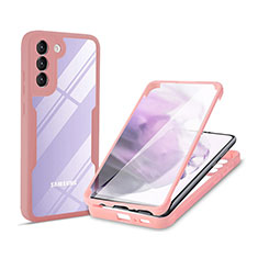 Silikon Schutzhülle Rahmen Tasche Hülle Durchsichtig Transparent 360 Grad Ganzkörper für Samsung Galaxy S21 FE 5G Rosa