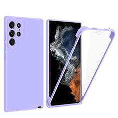 Silikon Schutzhülle Rahmen Tasche Hülle Durchsichtig Transparent 360 Grad Ganzkörper für Samsung Galaxy S22 Ultra 5G Violett