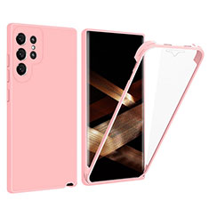 Silikon Schutzhülle Rahmen Tasche Hülle Durchsichtig Transparent 360 Grad Ganzkörper für Samsung Galaxy S24 Ultra 5G Rosa