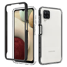 Silikon Schutzhülle Rahmen Tasche Hülle Durchsichtig Transparent 360 Grad Ganzkörper JX1 für Samsung Galaxy A12 Schwarz