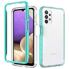 Silikon Schutzhülle Rahmen Tasche Hülle Durchsichtig Transparent 360 Grad Ganzkörper JX1 für Samsung Galaxy A32 4G Cyan