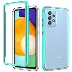 Silikon Schutzhülle Rahmen Tasche Hülle Durchsichtig Transparent 360 Grad Ganzkörper JX1 für Samsung Galaxy A52 4G Hellblau