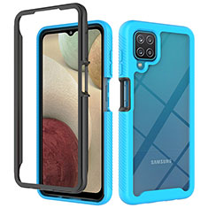 Silikon Schutzhülle Rahmen Tasche Hülle Durchsichtig Transparent 360 Grad Ganzkörper JX2 für Samsung Galaxy A12 Hellblau