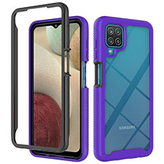 Silikon Schutzhülle Rahmen Tasche Hülle Durchsichtig Transparent 360 Grad Ganzkörper JX2 für Samsung Galaxy A12 Violett