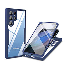 Silikon Schutzhülle Rahmen Tasche Hülle Durchsichtig Transparent 360 Grad Ganzkörper M01 für Samsung Galaxy S22 Ultra 5G Blau