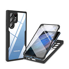 Silikon Schutzhülle Rahmen Tasche Hülle Durchsichtig Transparent 360 Grad Ganzkörper M01 für Samsung Galaxy S22 Ultra 5G Schwarz