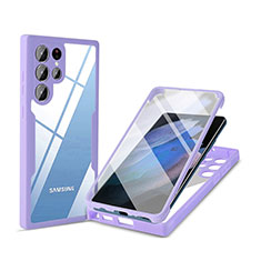 Silikon Schutzhülle Rahmen Tasche Hülle Durchsichtig Transparent 360 Grad Ganzkörper M01 für Samsung Galaxy S23 Ultra 5G Violett
