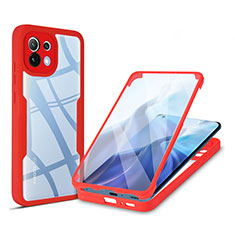 Silikon Schutzhülle Rahmen Tasche Hülle Durchsichtig Transparent 360 Grad Ganzkörper M01 für Xiaomi Mi 11 Lite 5G Rot