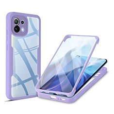 Silikon Schutzhülle Rahmen Tasche Hülle Durchsichtig Transparent 360 Grad Ganzkörper M01 für Xiaomi Mi 11 Lite 5G Violett