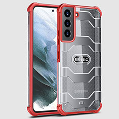 Silikon Schutzhülle Rahmen Tasche Hülle Durchsichtig Transparent 360 Grad Ganzkörper M05 für Samsung Galaxy S22 5G Rot