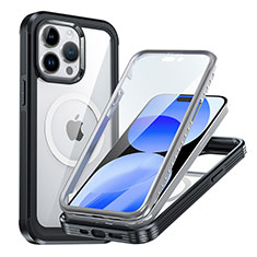 Silikon Schutzhülle Rahmen Tasche Hülle Durchsichtig Transparent 360 Grad Ganzkörper mit Mag-Safe Magnetic Magnetisch AC1 für Apple iPhone 13 Pro Max Schwarz