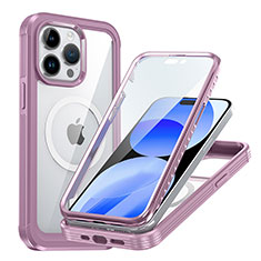 Silikon Schutzhülle Rahmen Tasche Hülle Durchsichtig Transparent 360 Grad Ganzkörper mit Mag-Safe Magnetic Magnetisch AC1 für Apple iPhone 14 Pro Helles Lila