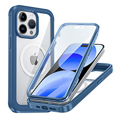 Silikon Schutzhülle Rahmen Tasche Hülle Durchsichtig Transparent 360 Grad Ganzkörper mit Mag-Safe Magnetic Magnetisch AC1 für Apple iPhone 15 Pro Max Blau