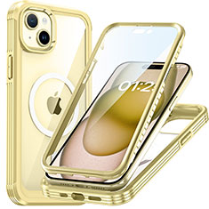 Silikon Schutzhülle Rahmen Tasche Hülle Durchsichtig Transparent 360 Grad Ganzkörper mit Mag-Safe Magnetic Magnetisch T01 für Apple iPhone 14 Gold